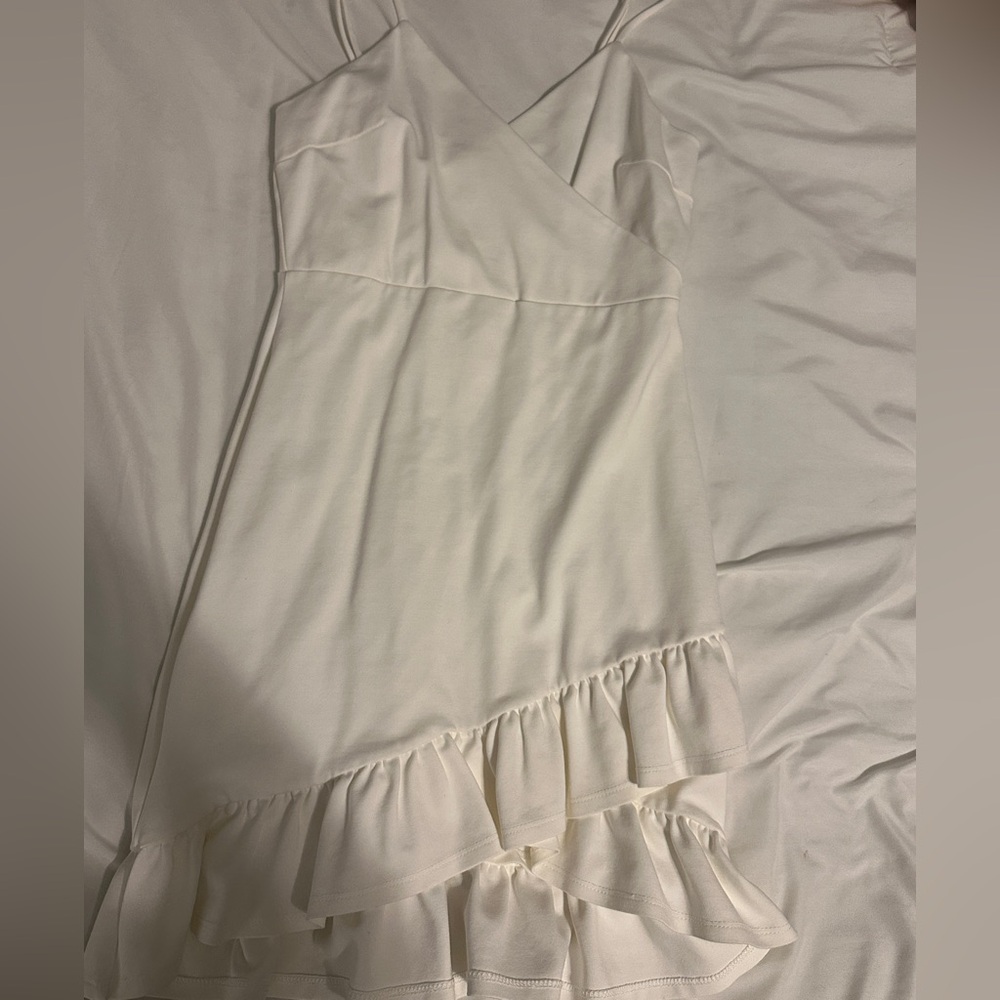 Lulu's White Spaghetti Strap Ruffle Mini Dress
